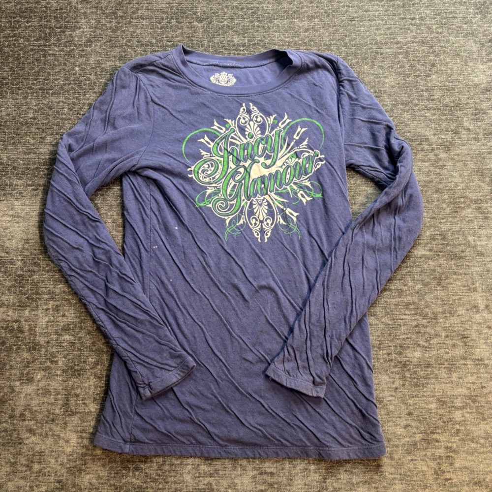 Juicy Couture Womens Juicy Glamour Graphic Long Sleeve Tee Blue Purple Size M